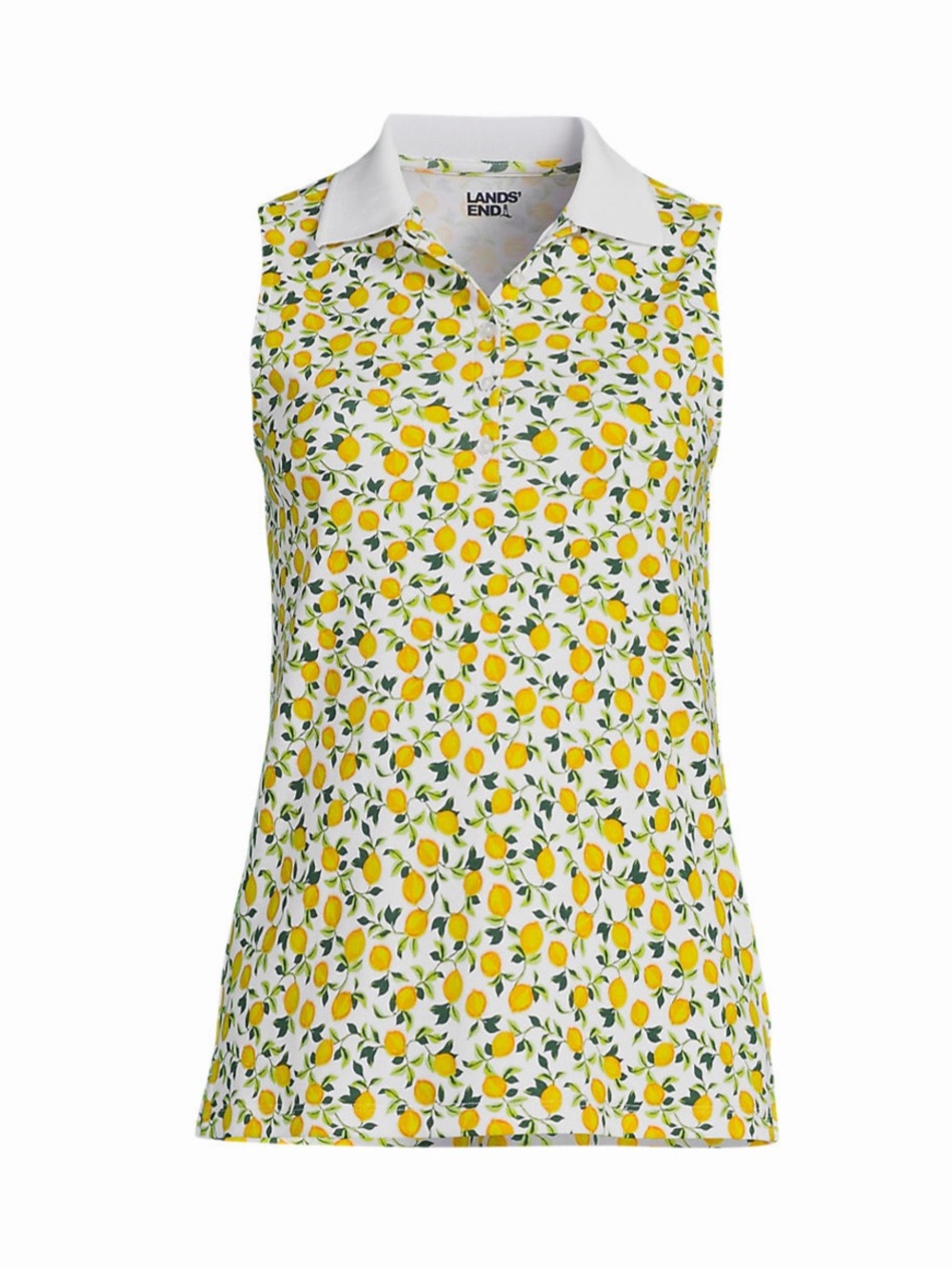 Lands’ End Lemon Print Sleeveless Polo Top